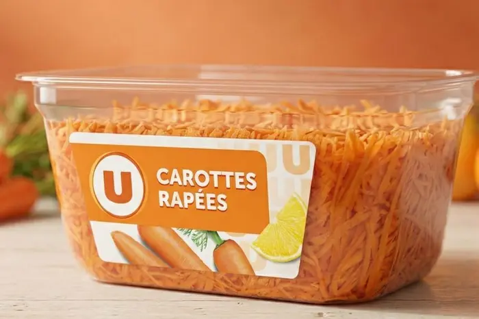 Une référence MDD de carottes râpées issues d'écarts de tri a été développée par U, en 500g pour 1,09€.
